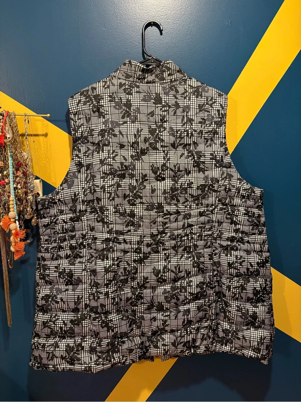 J. Jill Black & White Floral Down Vest NWOT